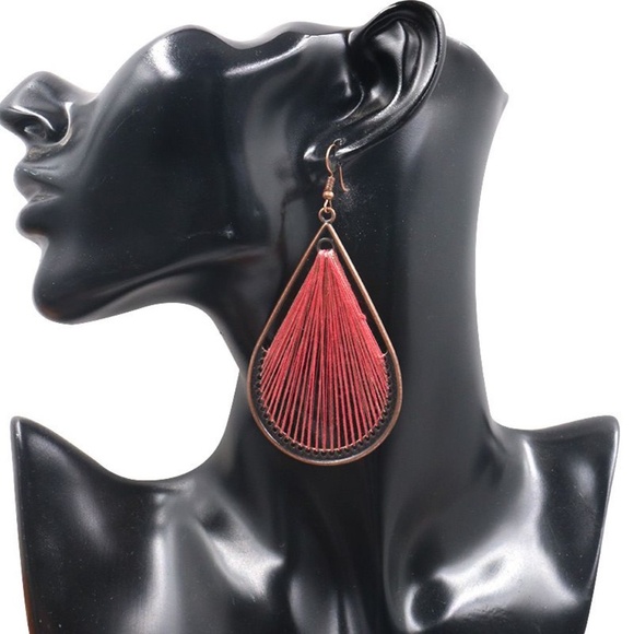 **ALISE* Red Drop Shaped Fashion Earrings - Picture 2 of 4